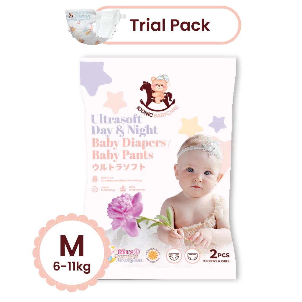 [BDT007] [Trial Pack] Iconic Babycare Ultrasoft Day & Night Baby Diaper Tape NB/S/M/L (2pcs/pack) (M2)