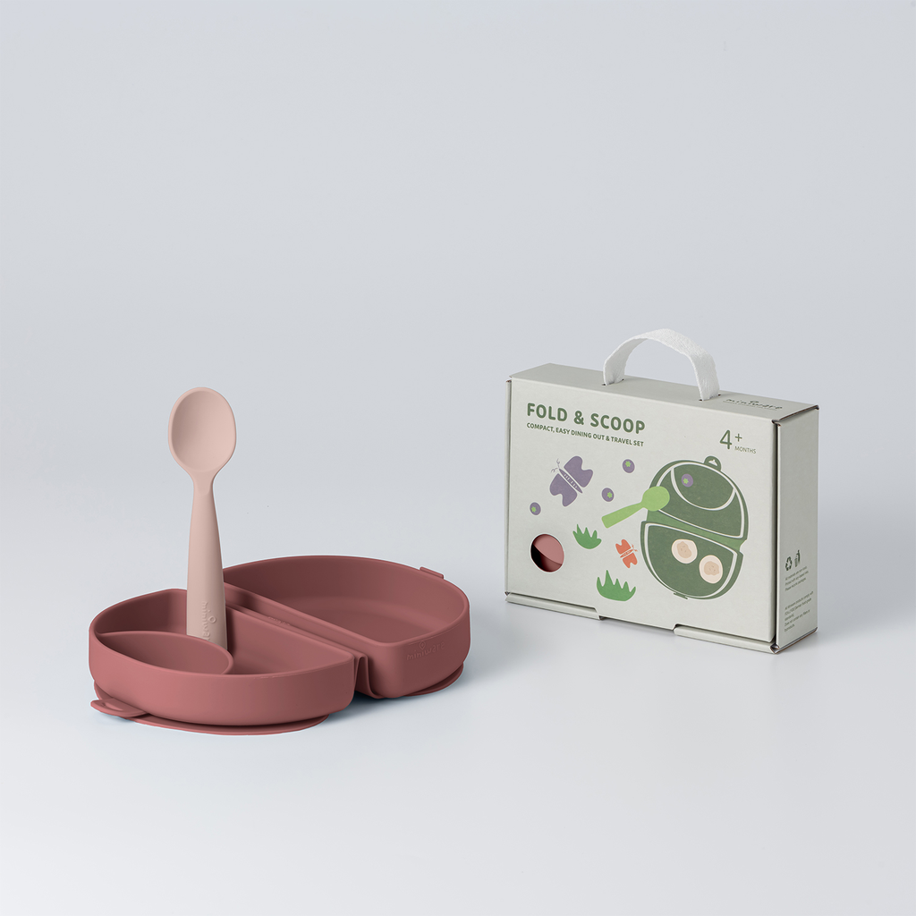 [FSSRP] Miniware Fold & Scoop: Silicone Travel Meal Set (Raspberry + Pink Salt)