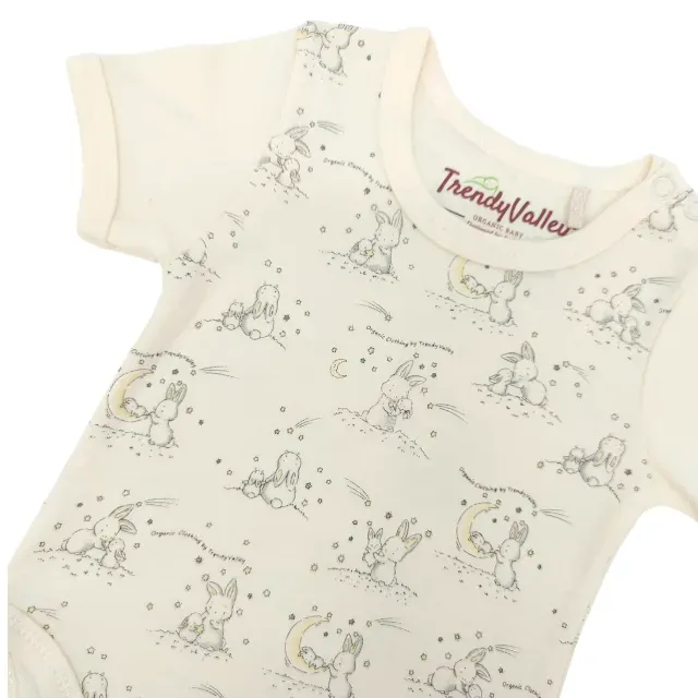 [307131] Trendy Valley Organic Cotton Short Sleeve Romper - Bunny&Moon (0 - 3 months)