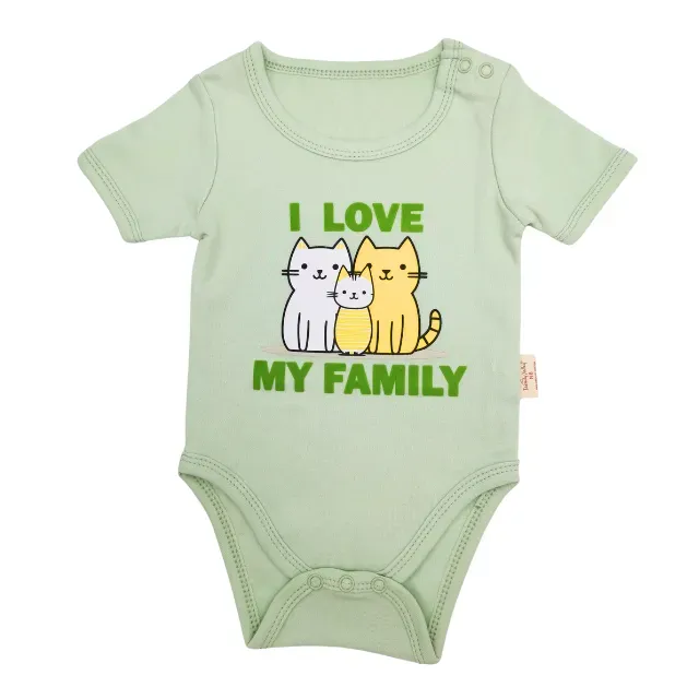 [307141] Trendy Valley Organic Cotton Short Sleeve Romper - I LOVE MY FAMILY (0 - 3 months)