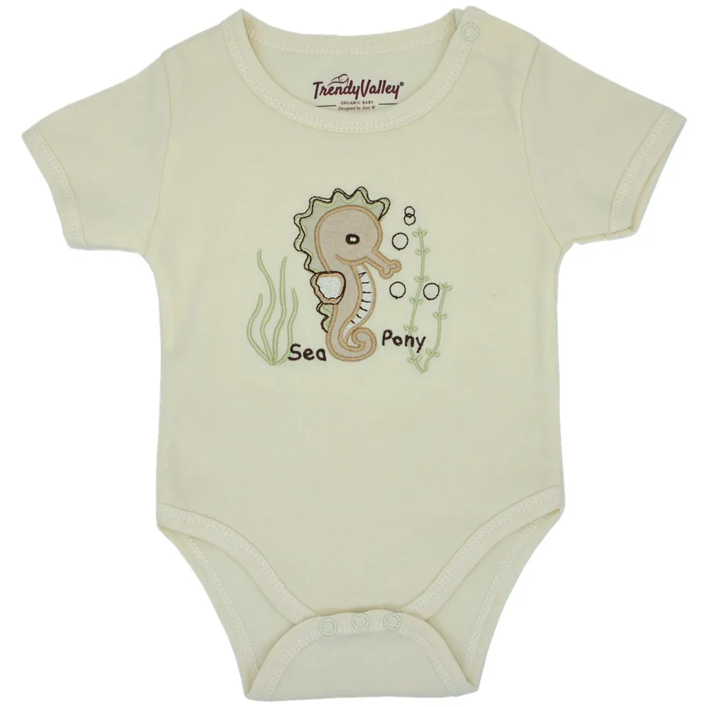 [307051] Trendy Valley Organic Cotton Short Sleeve Romper - Sea Pony (0 - 3 months)