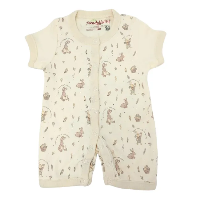 [308021] Trendy Valley Organic Cotton Short Sleeve Pants Romper - Hare (0 - 3 months)