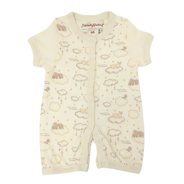 [308041] Trendy Valley Organic Cotton Short Sleeve Pants Romper - Rabbit & Elephant (0 - 3 months)