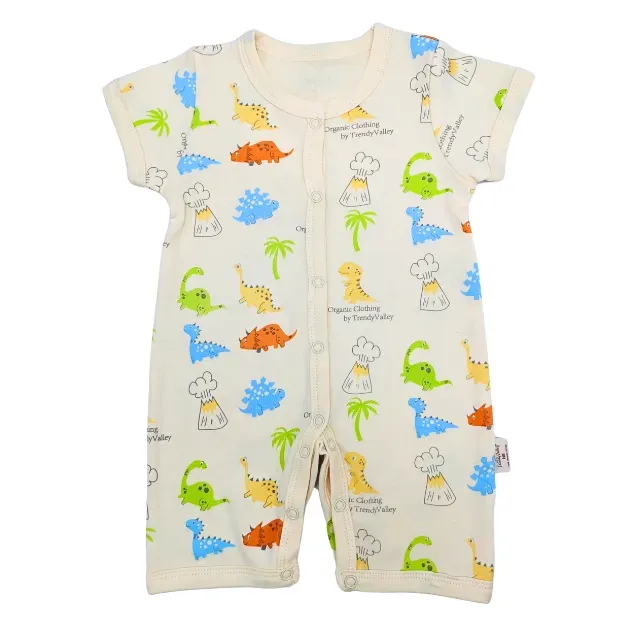 [308131] Trendy Valley Organic Cotton Short Sleeve Pants Romper - Dino (0 - 3 months)