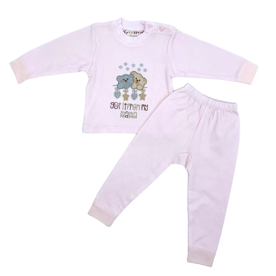 [305033] Trendy Valley Organic Cotton Baby & Kids Pyjamas SleepWear Pajamas Long Sleeve & Long Pants - Let it Snow Bear (Pink, 6 - 12 months)