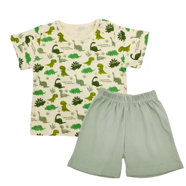 [306043] Trendy Valley Organic Cotton Baby & Kids Outing Wear - Green Dino (6 - 12 months)