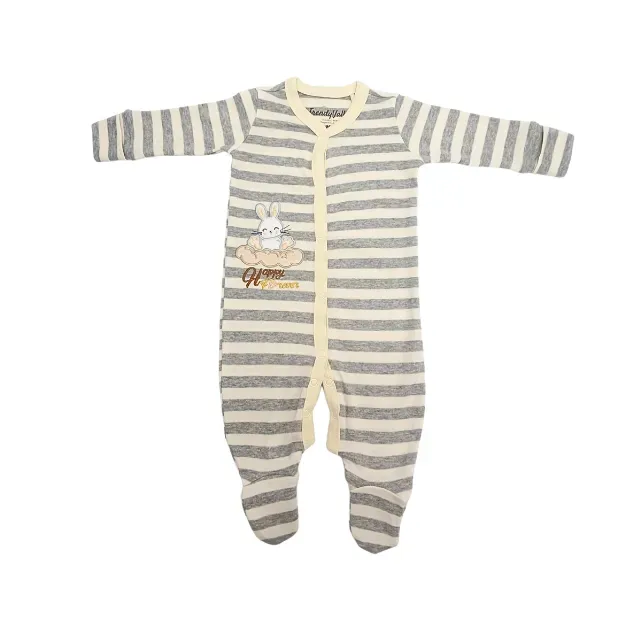 [309051] Trendy Valley Organic Cotton Long Sleeve Romper with hands and feet covered - Bunny (0 - 3 months)