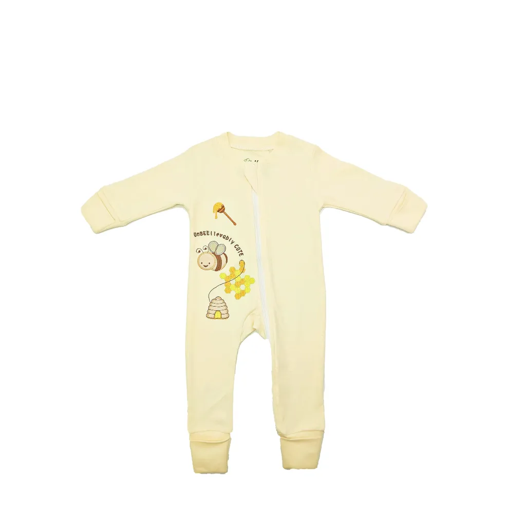 [310021] Trendy Valley Organic Cotton Baby Zip One Piece Sleep Bag With Hands and Feet Covered - Bee (0 - 3 months)