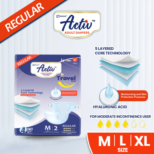  [Trial Pack] Activ™ Regular Adult Diapers (Tape) - 2pcs
